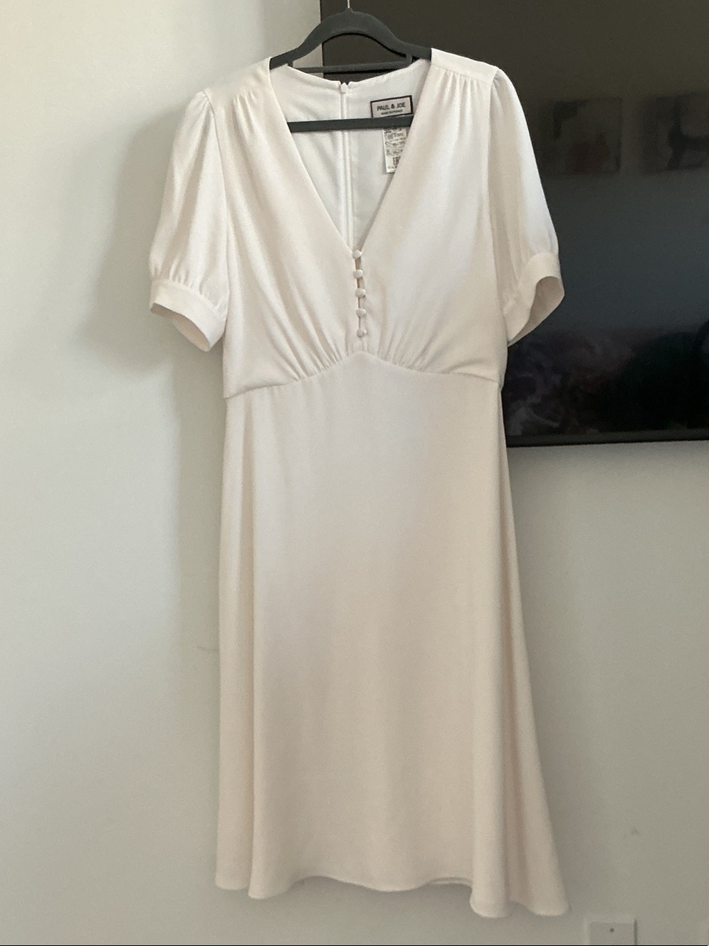 Paul & Joe Cream V‑Neck Midi Dress with Covered Buttons